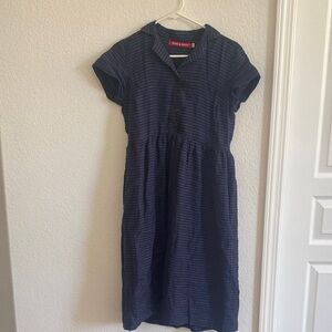 Navy subtle stripe linen shirtdress